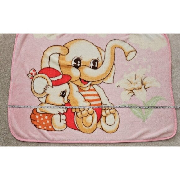 VTG Pink Blanket Elephant Watering Flower Mouse Throw Lap Acrylic Brown Red - Picture 6 of 7